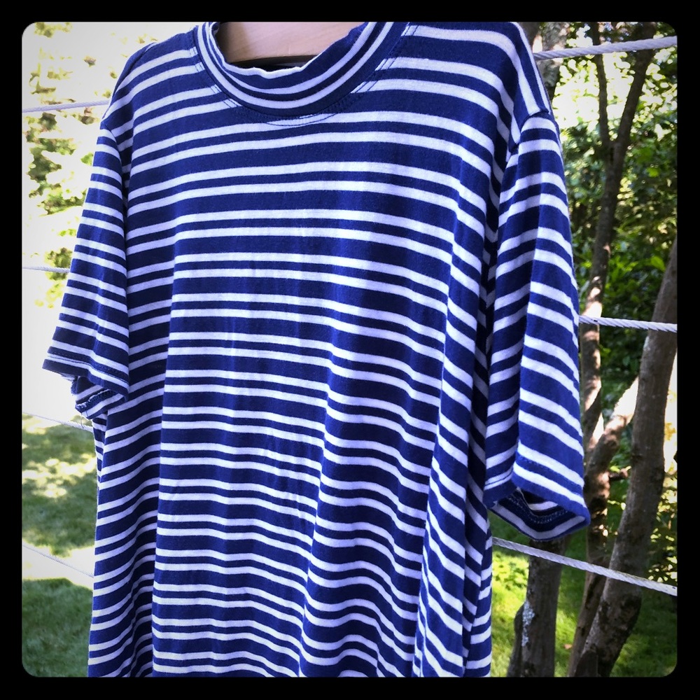 Short sleeve striped “turtleneck” top